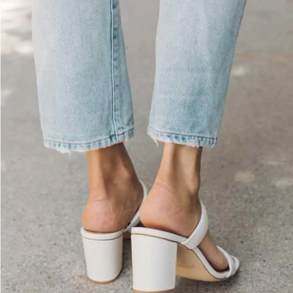Soludos Strappy Block Heel Sandal White Leather Chunky Heels Mule Euro summer - Picture 3 of 15